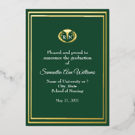 Graduation Announcement for a Nurse - gold foil Folien Feiertagskarte