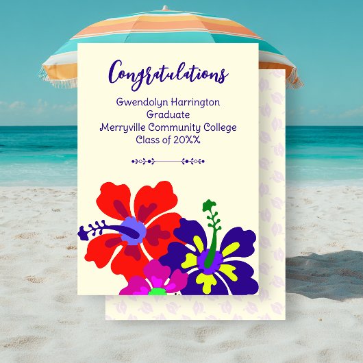 Graduation Announcement Hibiscus Art Ecru