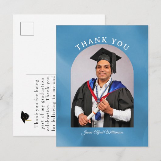 Graduation Arch blue background Thank You postcard Postkarte (Vorne/Hinten)
