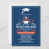 Graduation BBQ Backyard Navy Blue Einladung (Vorderseite)
