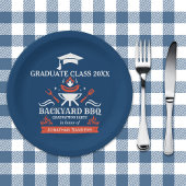 Graduation BBQ Backyard Navy Blue Pappteller