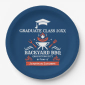 Graduation BBQ Backyard Navy Blue Pappteller (Vorderseite)