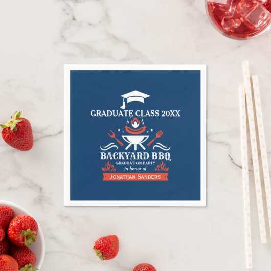 Graduation BBQ Backyard Navy Blue Serviette (Beispiel)
