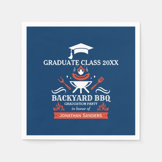 Graduation BBQ Backyard Navy Blue Serviette (Vorderseite)