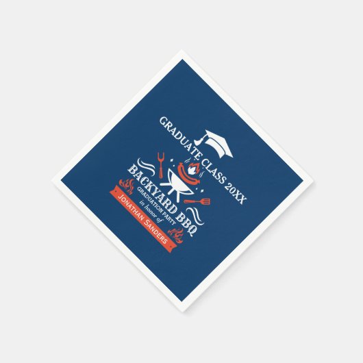 Graduation BBQ Backyard Navy Blue Serviette (Ecke)