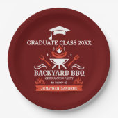 Graduation BBQ Backyard Party Red color Pappteller (Vorderseite)