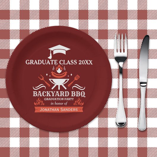 Graduation BBQ Backyard Party Red color Pappteller