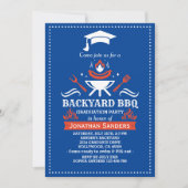 Graduation BBQ Backyard Royal Blue Einladung (Vorderseite)
