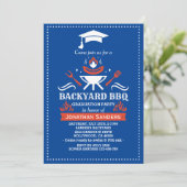 Graduation BBQ Backyard Royal Blue Einladung (Stehend Vorderseite)