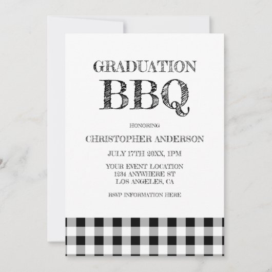 Graduation BBQ Gingham Einladung (Vorderseite)