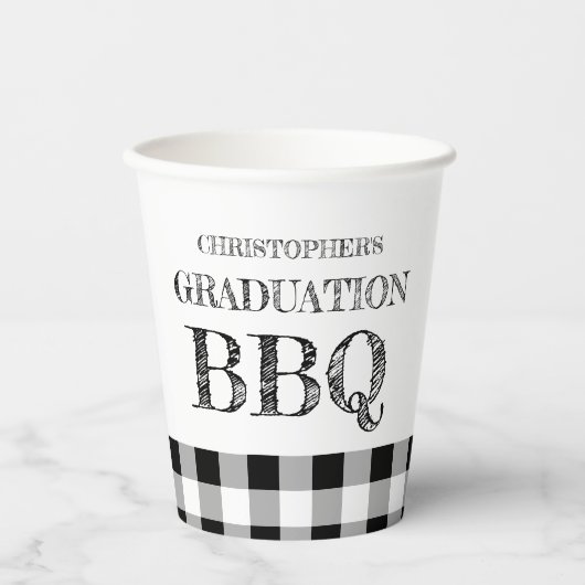 Graduation BBQ Gingham Pappbecher (Vorderseite)