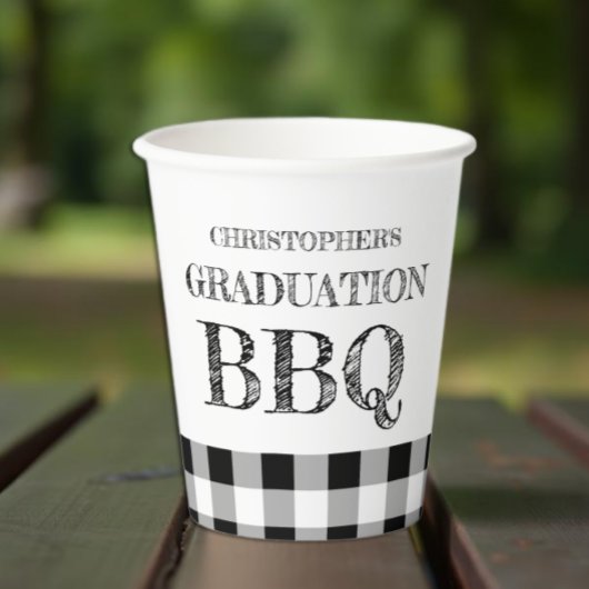 Graduation BBQ Gingham Pappbecher