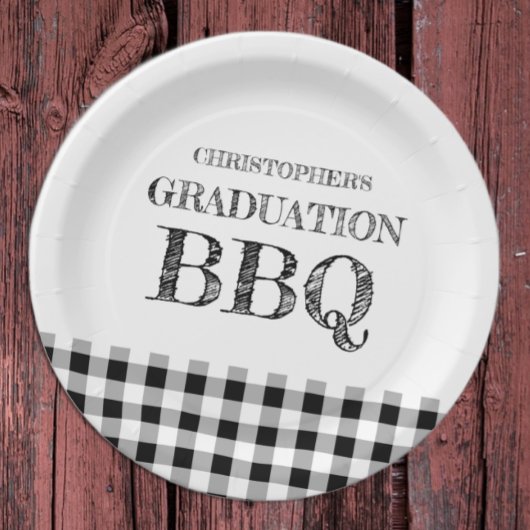 Graduation BBQ Gingham Pappteller