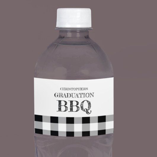 Graduation BBQ Gingham Wasserflaschenetikett