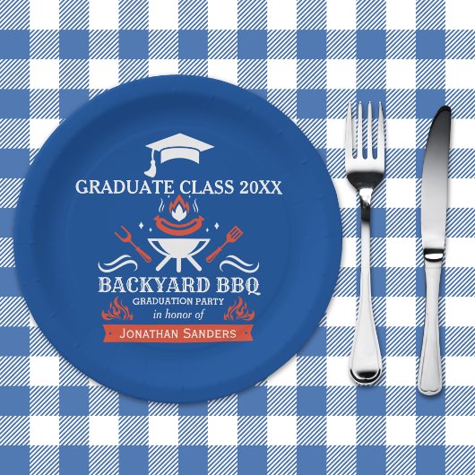 Graduation BBQ Party Backyard Blue Pappteller