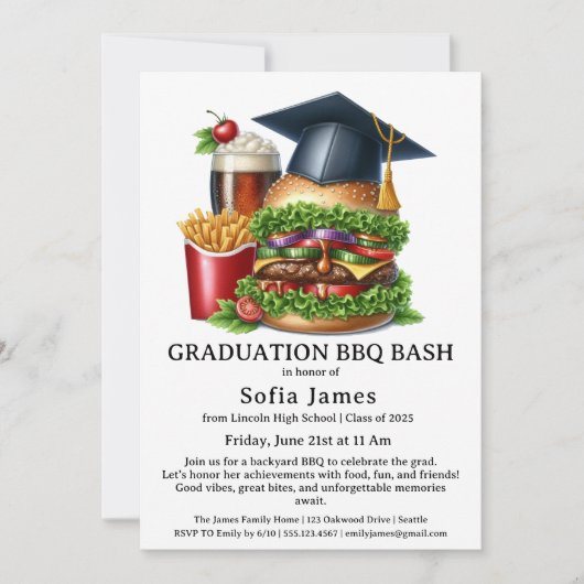 Graduation BBQ Party Invitation | Backyard Cookout Einladung (Vorderseite)