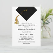 Graduation Black Cap And Tassel Photo Open House Einladung (Stehend Vorderseite)