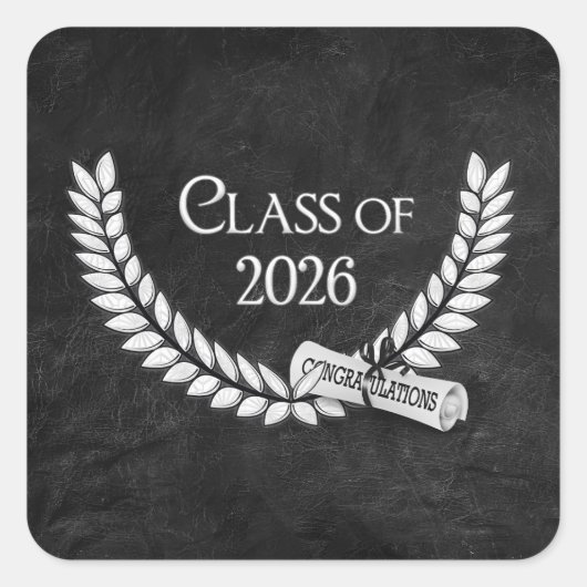 Graduation Black Leather 2026 Laurel and Diploma Quadratischer Aufkleber (Vorderseite)