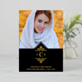 Graduation Black Real Golden Chic Lace Romantic Folieneinladung (Stehend vorne)