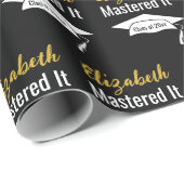 Graduation Black White and Gold Name Mastered It Geschenkpapier (Rolleneckpunkt)