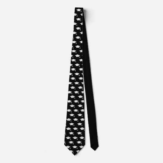 Graduation Black White Cap Icon Pattern Keepsake Krawatte (Vorderseite)