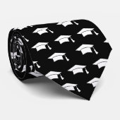 Graduation Black White Cap Icon Pattern Keepsake Krawatte (Gerollt)