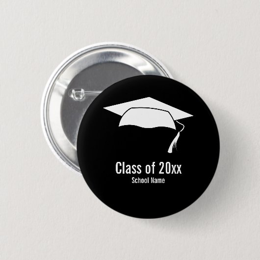 Graduation Black White School Name Class of 2026 Button (Vorne & Hinten)