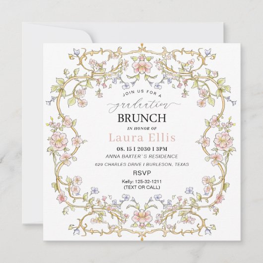 Graduation Brunch elegant modern watercolor Einladung (Vorderseite)