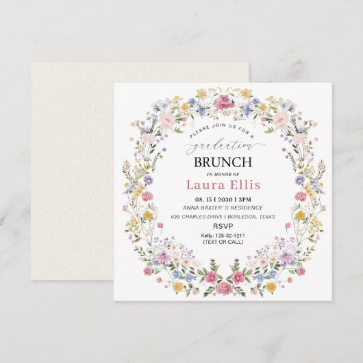 Graduation Brunch elegant modern watercolor Einladung (Vorne/Hinten)
