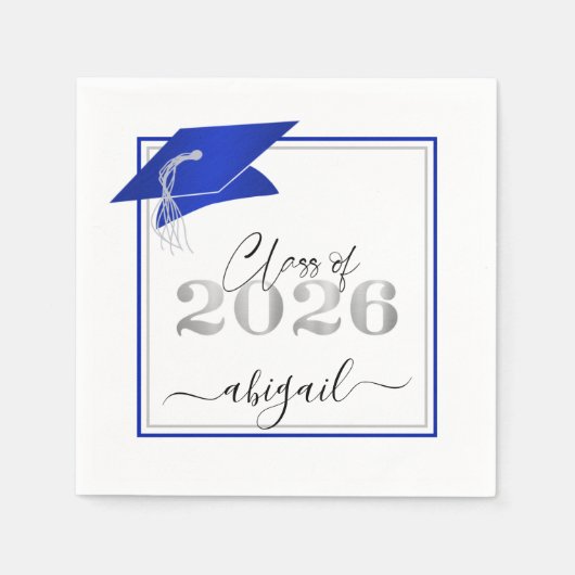 Graduation Cap 2025 Metallic Royal Blue Script Serviette (Vorderseite)