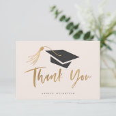 Graduation Cap and Tassel Gold Foil Blush Pink Dankeskarte (Stehend Vorderseite)