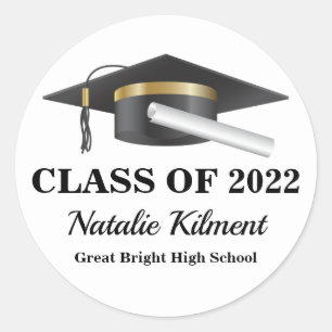 Graduation Cap Black and Gold Class of 2022 Runder Aufkleber