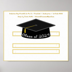 Graduation Cap Black Hat Class 2024 White Schrifta Poster