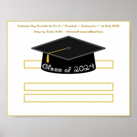 Graduation Cap Black Hat Class 2024 White Schrifta Poster (Vorne)