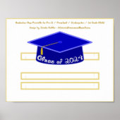 Graduation Cap Blue Hat Class 2024 White Glitzer Poster (Vorne)