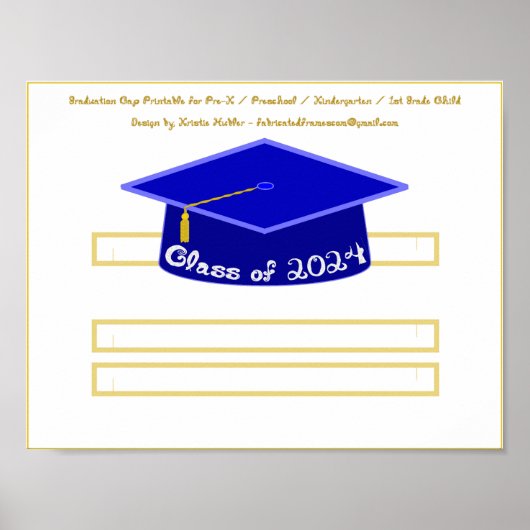 Graduation Cap Blue Hat Class 2024 White Glitzer Poster (Vorne)
