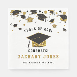 Graduation Cap Class of 2021 für Black & Gold Glit Serviette