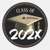 Graduation Cap Class of 2024 Modern Black & Gold Runder Aufkleber (Vorderseite)