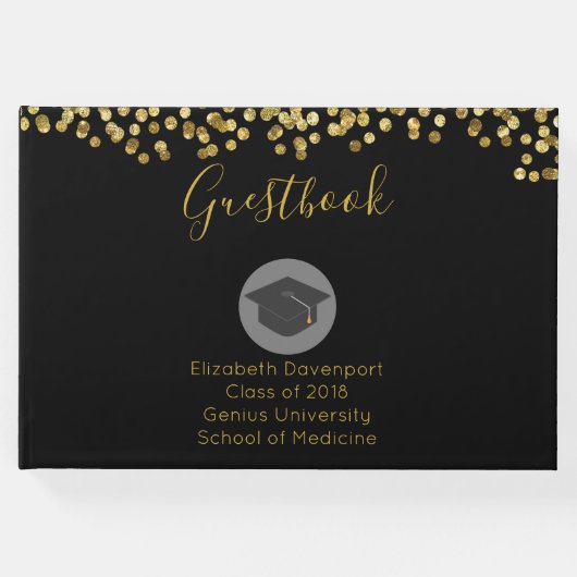 Graduation Cap Class of 20xx Imitats Gold Glitzer Gästebuch (Vorderseite)
