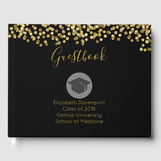 Graduation Cap Class of 20xx Imitats Gold Glitzer Gästebuch (Vorderseite)