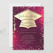 Graduation Cap,Diamonds Frame Red Graduation Einladung (Vorderseite)