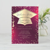 Graduation Cap,Diamonds Frame Red Graduation Einladung (Stehend Vorderseite)