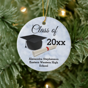 Graduation Cap Diploma Blauer Marmor maßgeschneid Keramik Ornament
