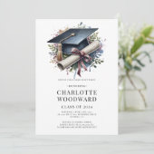 Graduation Cap & Diploma Grad Party Einladung (Stehend Vorderseite)