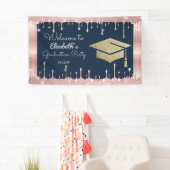Graduation Cap Glitzer Rose Gold Tropfen Navy Blue Banner (Insitu)