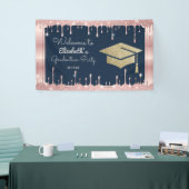 Graduation Cap Glitzer Rose Gold Tropfen Navy Blue Banner (Messeveranstaltung)