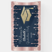 Graduation Cap Glitzer Rose Gold Tropfen Navy Blue Banner (Vertikal)