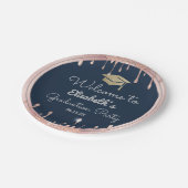Graduation Cap Glitzer Rose Gold Tropfen Navy Blue Pappteller (Schrägansicht)