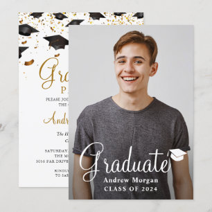 Graduation Cap & Gold Confetti Graduate Foto Grad Einladung