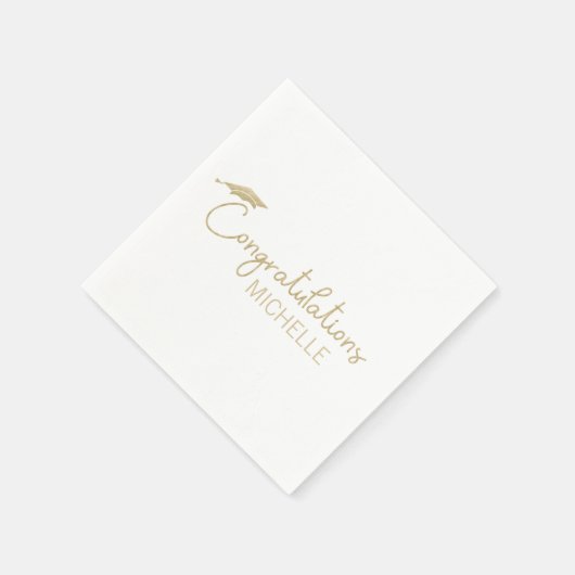 Graduation Cap Gratulationen Gold White Script Serviette (Ecke)